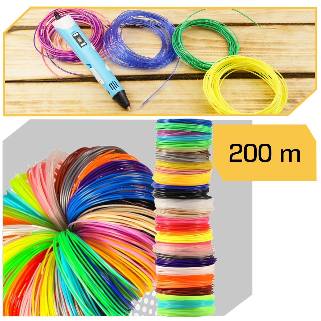 WKŁADY DO DŁUGOPISU 3D PEN Filament PLA - ZESTAW 20 KOLORÓW MIX 200m Stan opakowania oryginalne